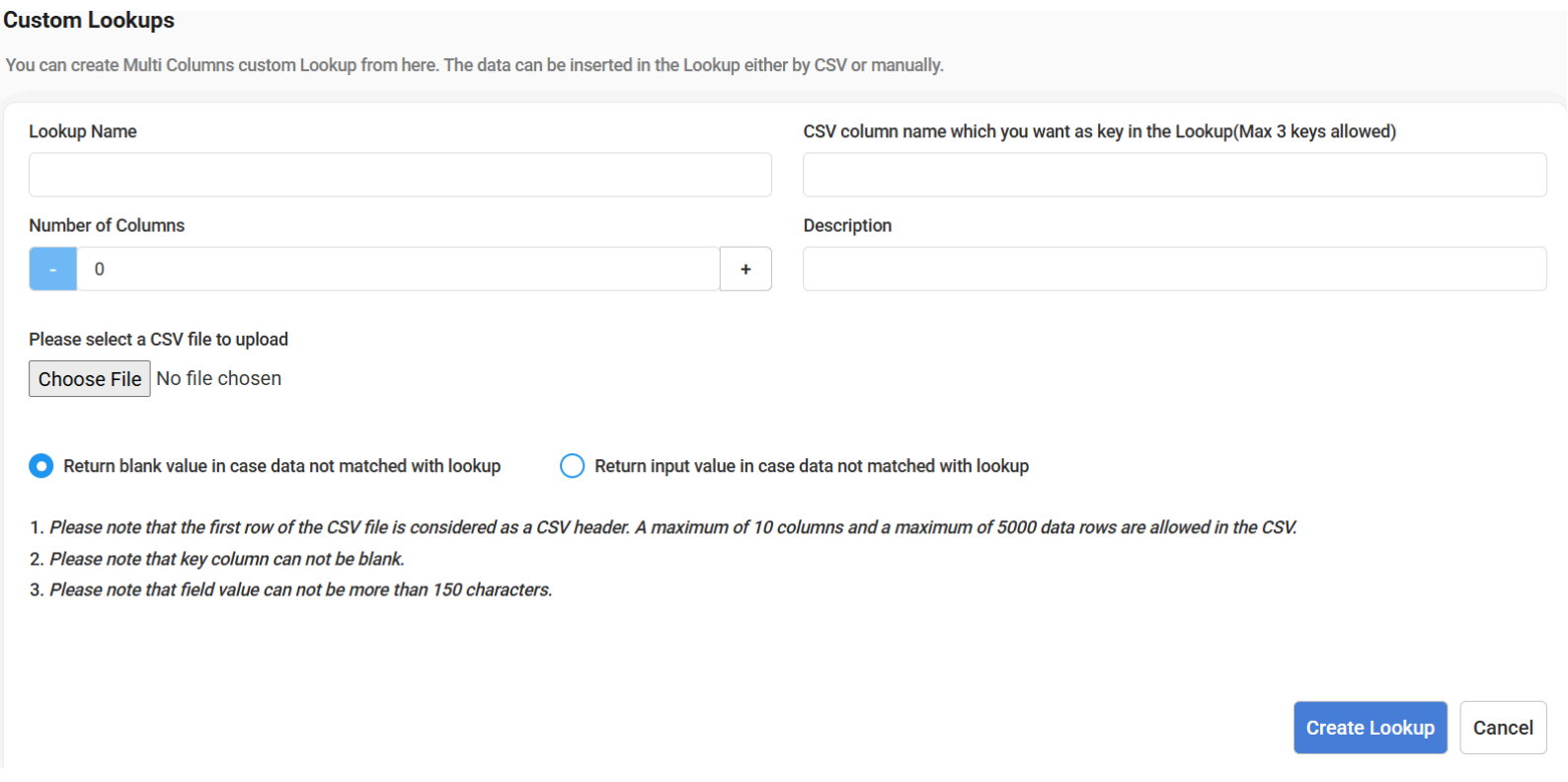 Custom Lookup Setup