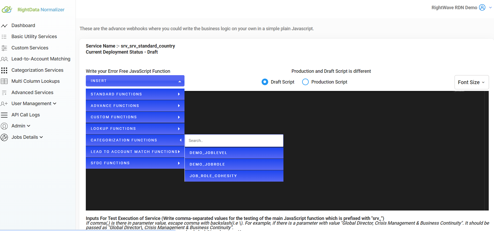 Categorization functions insert