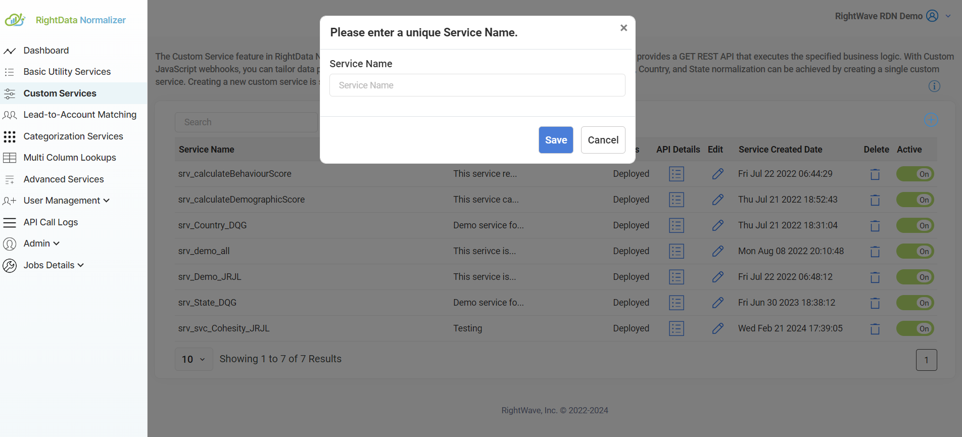Enter service name